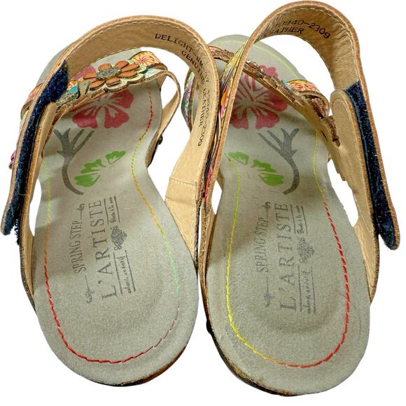 L'Artiste Delight Size 37 /7 Wedge Slide Sandals Comfort Floral Leather Colorful - Picture 9 of 11